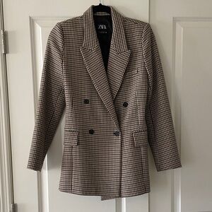 Zara Checkered Double-Breasted Blazer